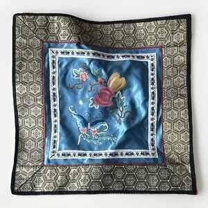 Chinese Embroidered Silk Napkin Butterfly Floral Brocade Border 100% Silky